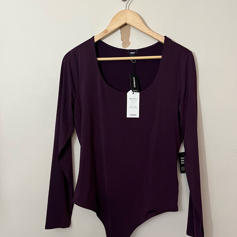 NWT Express body contour scoop neck  Long Sleeve Bodysuit - Purple eggplant
